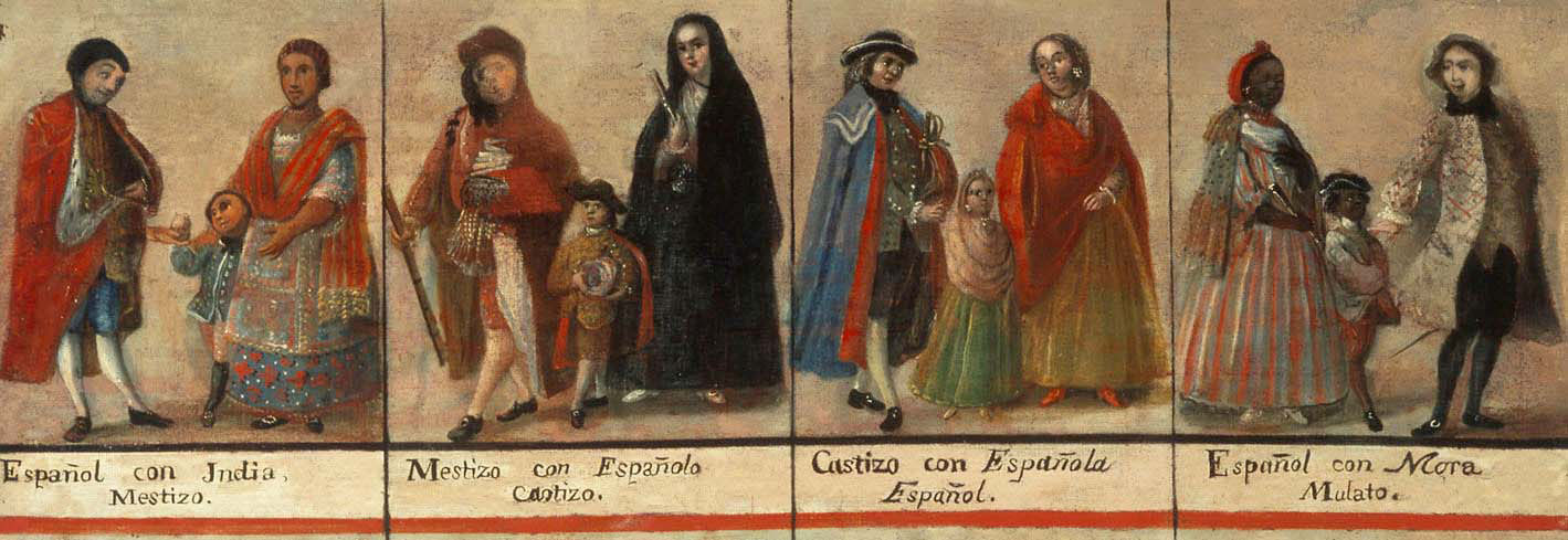 Casta painting containing complete set of 16 casta combinations (racial classifications in Spanish colonies in the Americas). Oil on canvas. (Wikimedia Commons.)